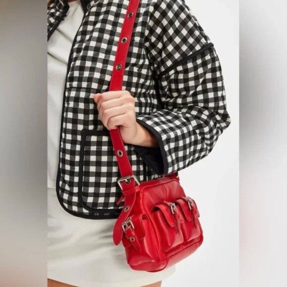NWT Free People Leather Buckle Shoulder Bag, Red - Picture 2 of 8